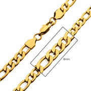 8mm 18Kt Gold IP Figaro Chain Necklace