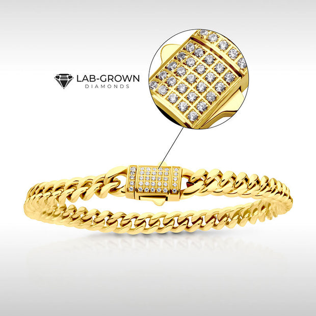 6mm 18Kt Gold IP Miami Cuban Chain Bracelet with CNC Precision Set Lab-grown Diamonds Double Tab Box Clasp