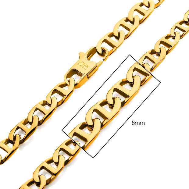 8mm 18Kt Gold IP Mariner Link Chain Necklace