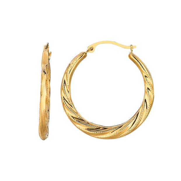 10K Gold Medium Round Graduated Twist Hoop Earring