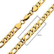 6mm 18Kt Gold IP Figaro Chain Necklace