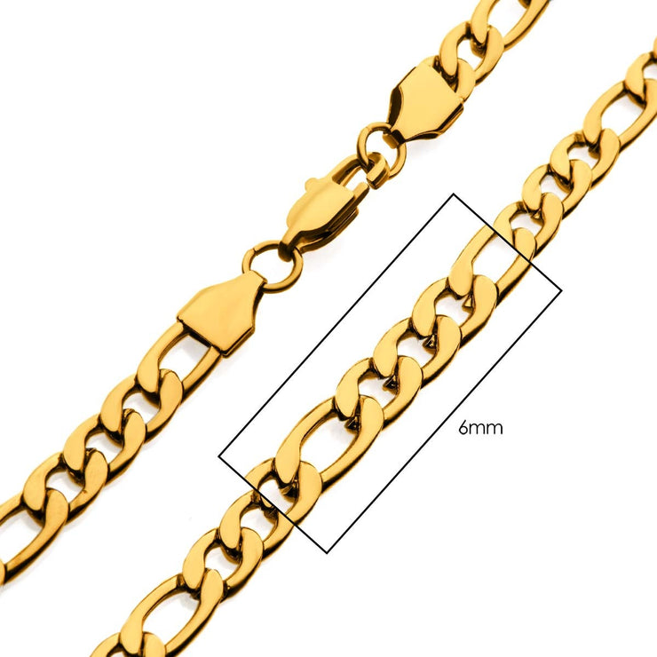 6mm 18Kt Gold IP Figaro Chain Necklace