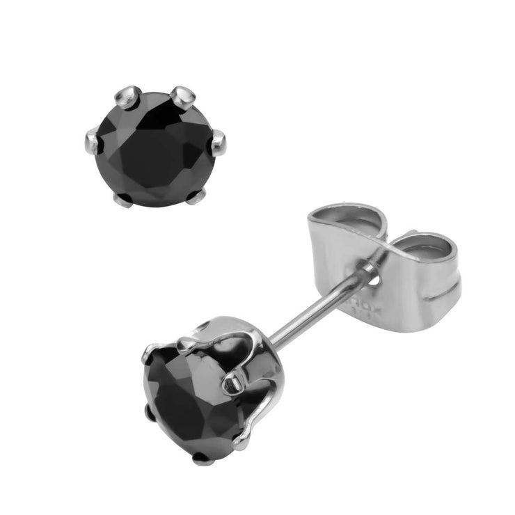 Prong Set Black CZ Stud Earrings (Unisex)