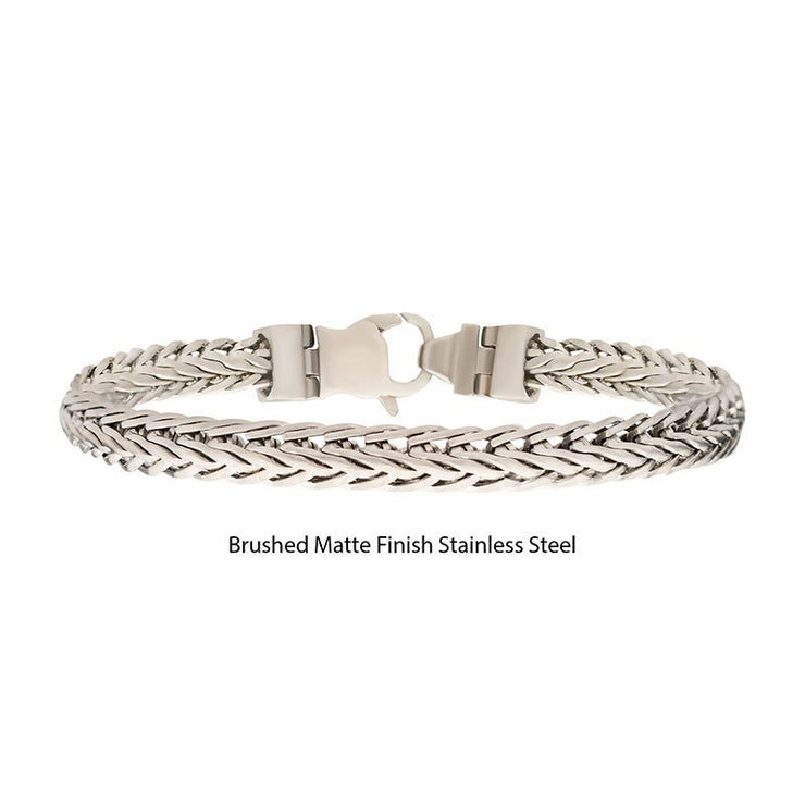 Brushed Matte Finish Stainless Steel Double Diamond Cut Spiga Chain Bracelet