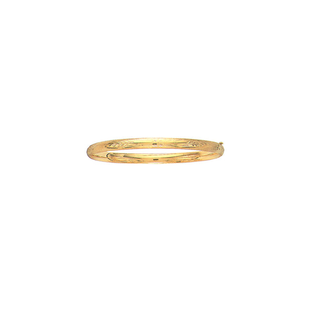 14K Gold 5mm Polished Floral Design Bangle