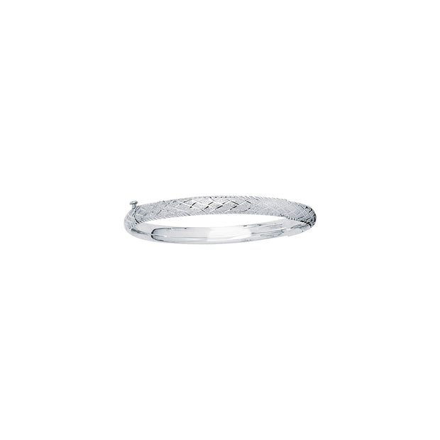 14K White Gold Diamond Cut X Pattern Childrens Bangle