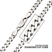 5.4mm 925 Italy Silver Black Rhodium Plated Brushed Satin Finish Diamond Cut Curb Chain Necklace