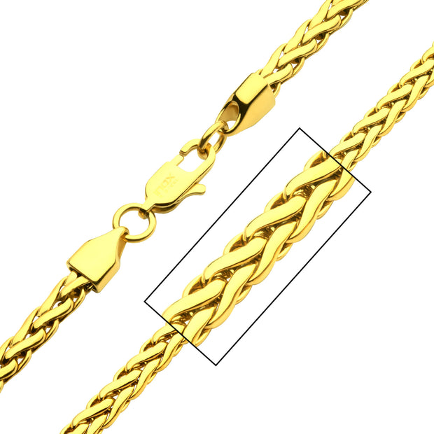 5mm 18Kt High Polished Finish Gold IP Stainless Steel Spiga Chain Necklace