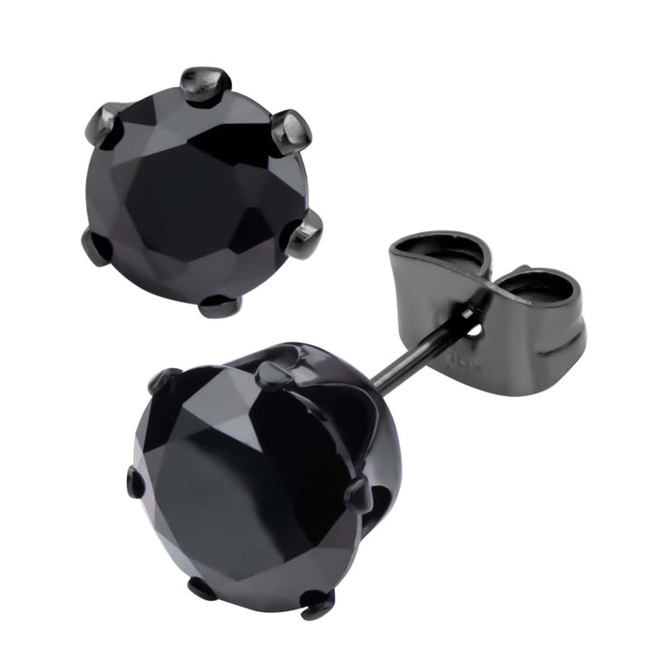 Black IP Steel with Black CZ Stud Earrings (Unisex)