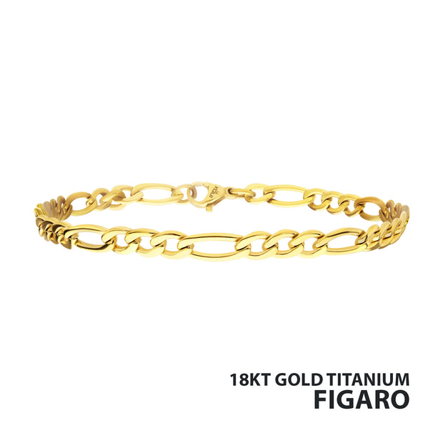 4.7mm 18Kt Gold IP Titanium Figaro Chain Bracelet