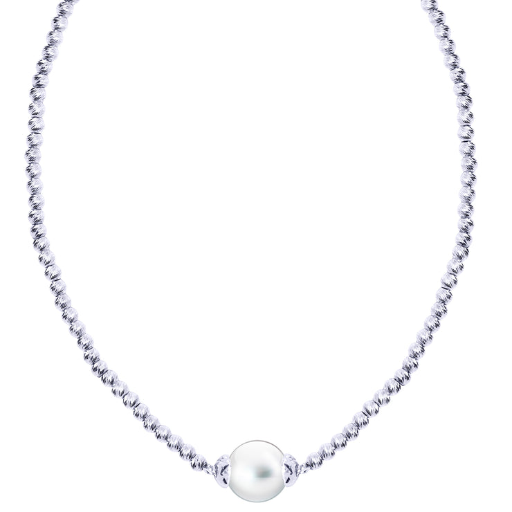 Sterling Silver Brilliance Bead Freshwater Pearl Solitaire Necklace