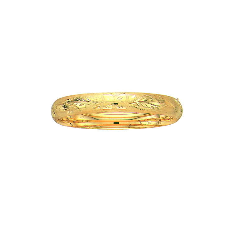 14K Gold 10mm Floral Design Bangle