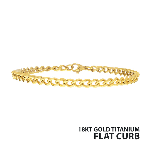 4.35mm 18Kt Gold IP Titanium Flat Curb Chain Bracelet