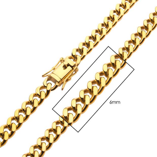 6mm 18Kt Gold IP Miami Cuban Chain Necklace