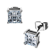 Stainless Steel with Hashtag CZ Square Cut Stud Earrings