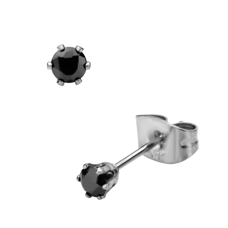 Prong Set Black CZ Stud Earrings (Unisex)