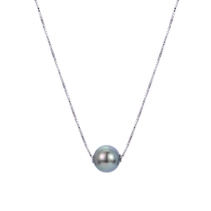 14KT White Gold Fancy Blue Color Tahitian Pearl Solitaire Necklace