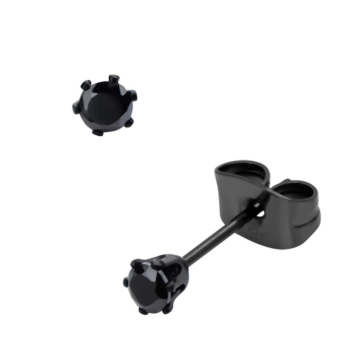 Black IP Steel with Black CZ Stud Earrings (Unisex)