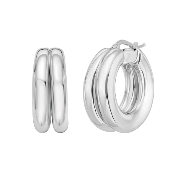 Silver Puffed Double Row Hoops