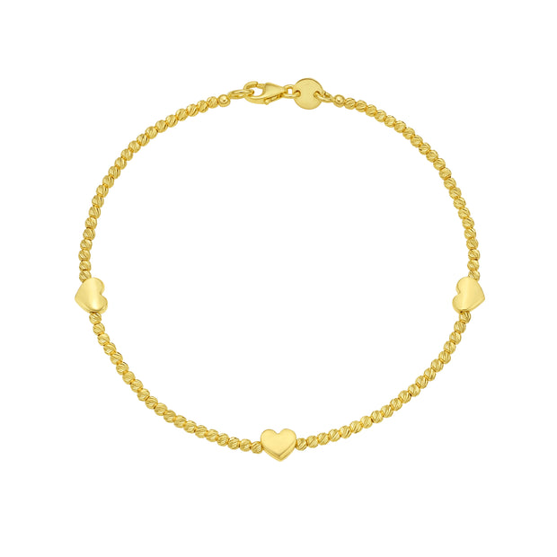 14K Heart Station Bead Bracelet