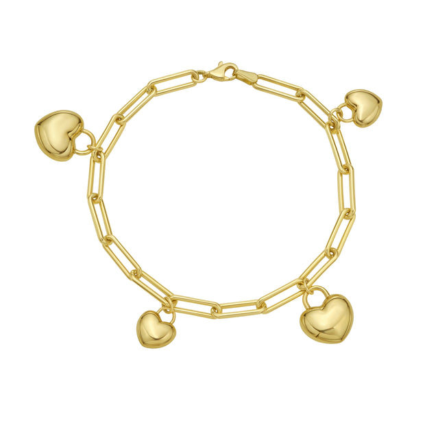 14K Puffed Heart Charm Bracelet