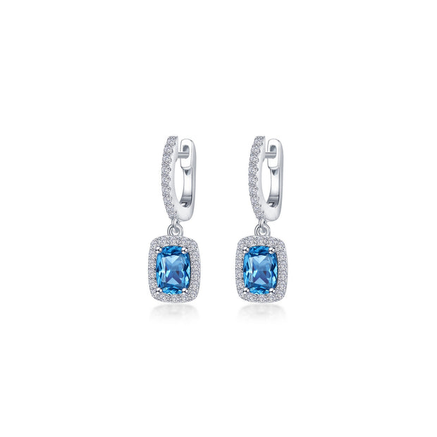 3.02 CTW Halo Cushion-Cut Dangle Earrings