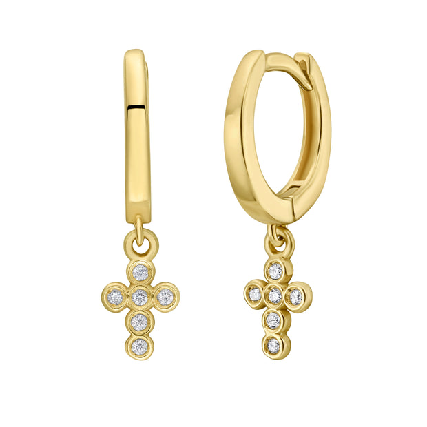 14K Petite Diamond Cross Earrings