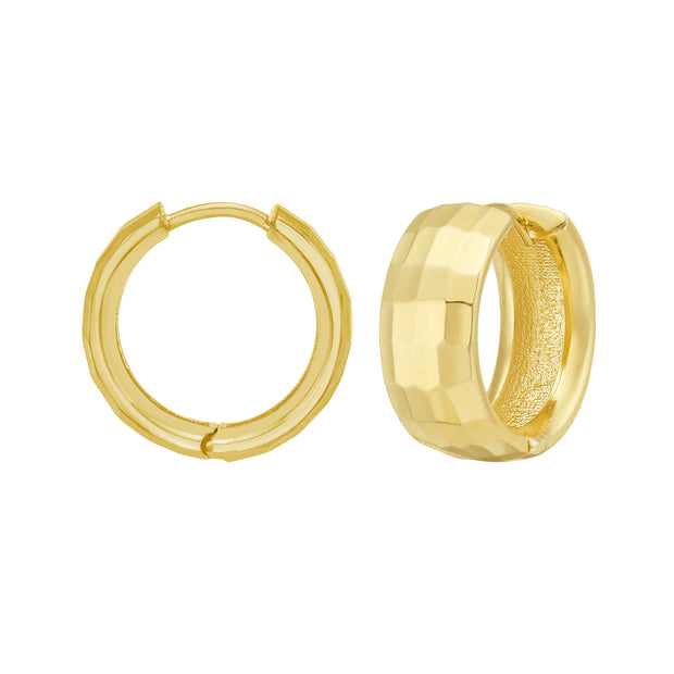 14K Gold Checkerboard Patterned Hoops