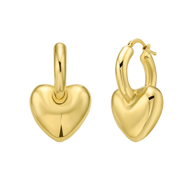 14K Puffy Heart Dangle Huggie Hoops