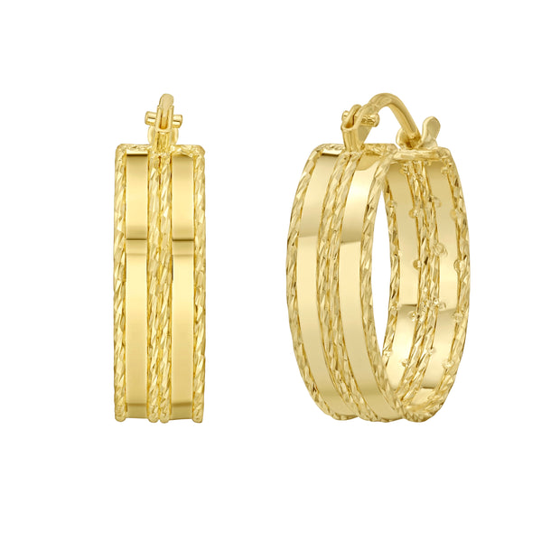 14K Double Sparkle Spring Hoops