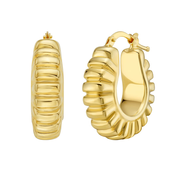 14K Puffed Ribbed Hoops