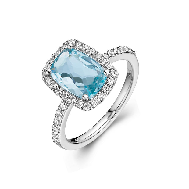 Genuine Blue Topaz Halo Ring