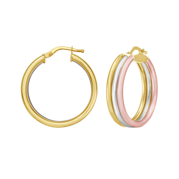 14K Trinity Tube Hoops