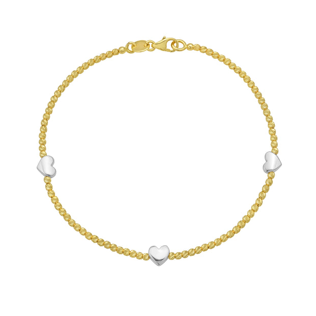 14K Heart Station Bead Bracelet