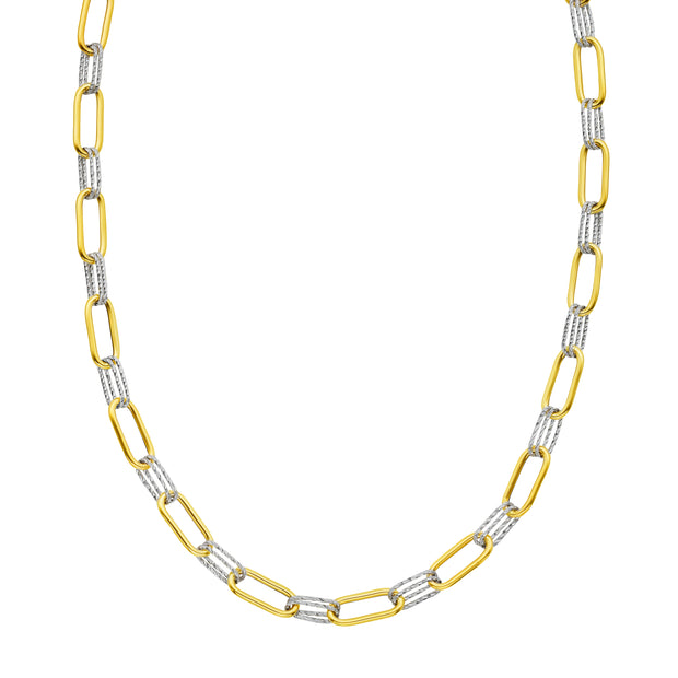 14K Two-tone Diamante Paperclip Chain