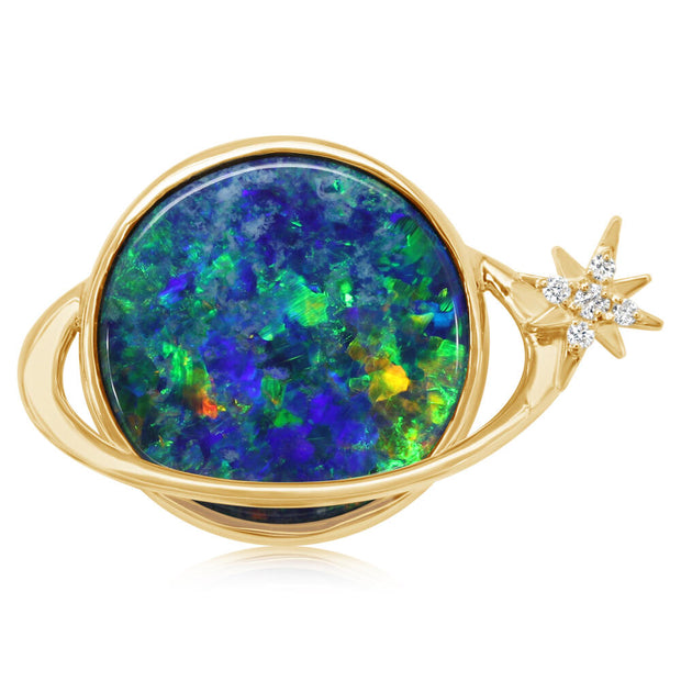 14K Yellow Gold Australian Opal Doublet/Diamond Tie Tack