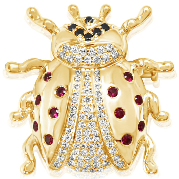 14K Yellow Gold Ruby/Diamond/Black Diamond Lady Bug Brooch