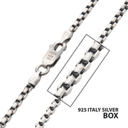 2.6mm 925 Italy Silver Black Rhodium Plated Brushed Satin Finish Box Chain Necklace