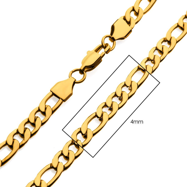 4mm 18Kt Gold IP Figaro Chain Necklace