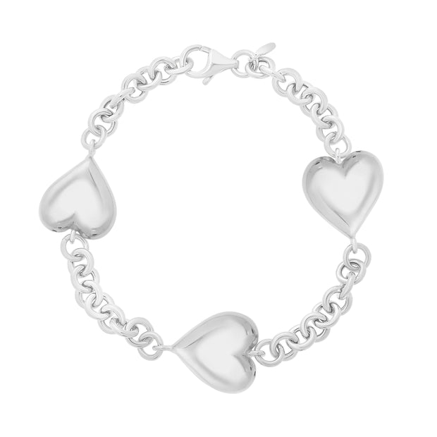 Silver Puffed Triple Heart Bracelet