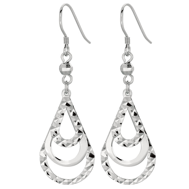 Silver Multi Row Pear Drop Earring