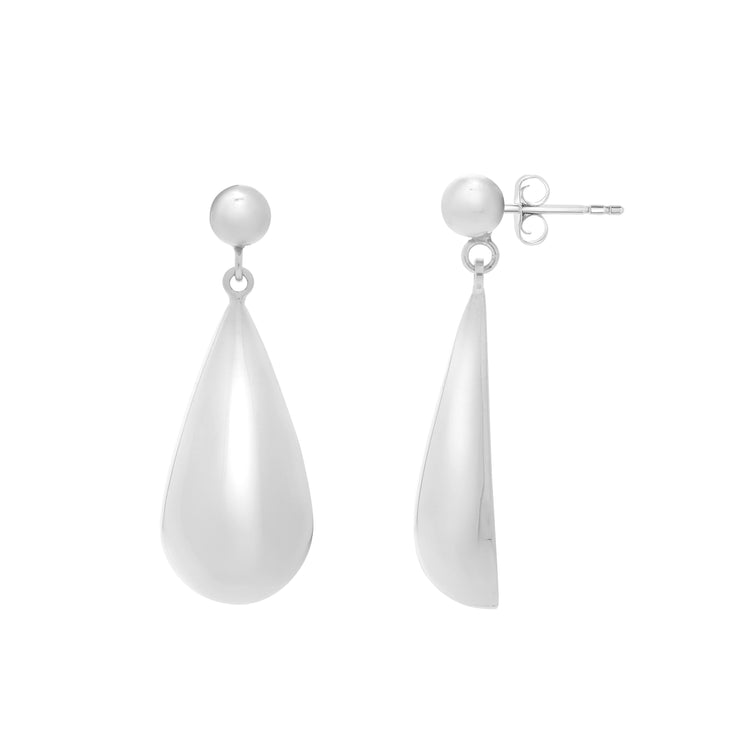 Silver Puffed Teardrop Dangle Earrings