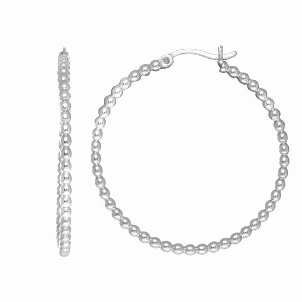 Silver Medium Bead Hoop Earring