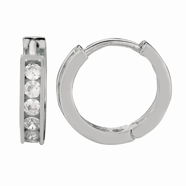 Silver Channel Set 3x10mm CZ Hoop Earrings