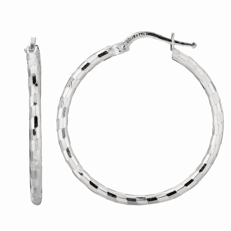 Silver Squares Large Hoop Earring