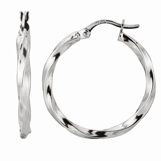 Silver Large Puff Twist Hoop Earring