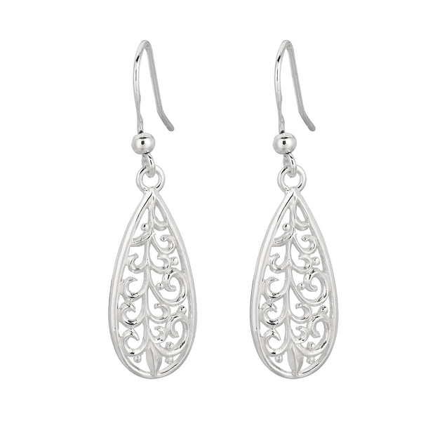 Silver Filigree Pear Drop Earring