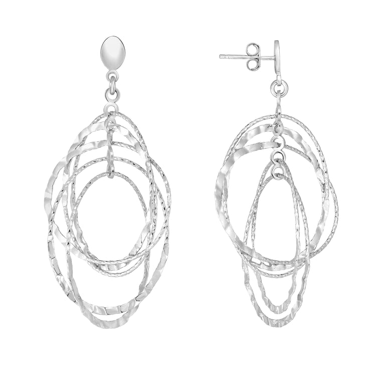 Silver Oval Drop Hammered Earring