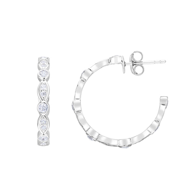 Silver 20x3mm Marquise & Round CZ C Hoops