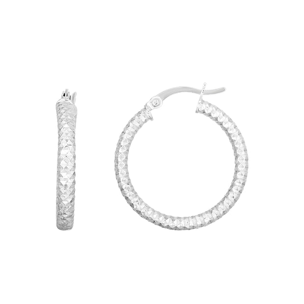 Silver 20mm Linear Diamond Cut Hoops